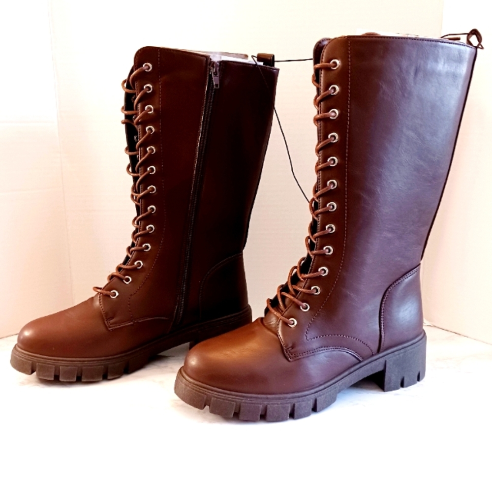 Brown Lug Sole Knee High Boots - Picture 5 of 6